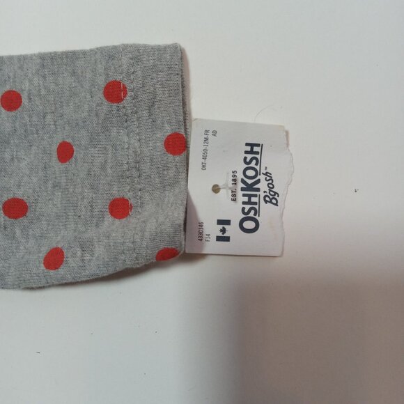 OshKosh B'Gosh 12 Months Sz 1 Shirt Gray Red Polka Dot New w/ Tags - Picture 6 of 10